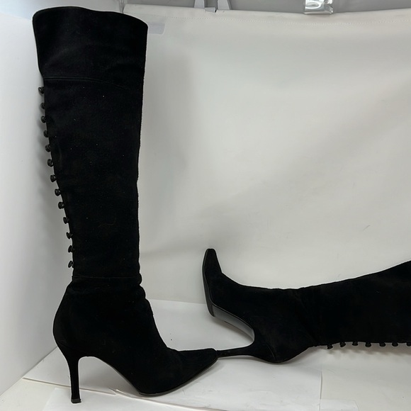 Stuart Weitzman Shoes - Stuart Weitzman Sz 8 Tall Black Suede Pull On Zipper Back Button Boots